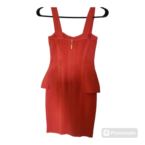 GUESS Marciano Coral Orange Peplum Bodycon Dress - Size XXS, 00 - Picture 3 of 3